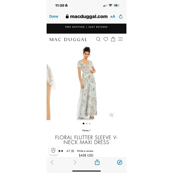 Mac Duggal Floral Flutter Sleeve V- Neck Maxi Dress Multicolor Size 8 NWT - Picture 9 of 12